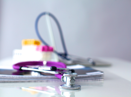 Medical preparations stethoscope doctor  at the table.の写真素材