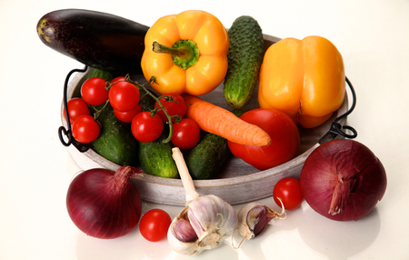 collection fruits and vegetables isolated on a white background.の写真素材