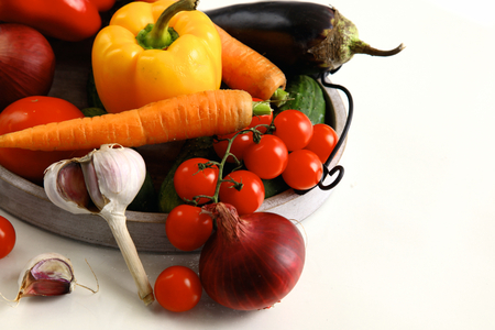 collection fruits and vegetables isolated on a white background.の写真素材
