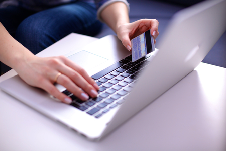 businessman working at a computer hands closeup.の写真素材
