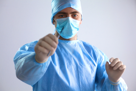 Surgeon in uniform close-up ready to step.の写真素材