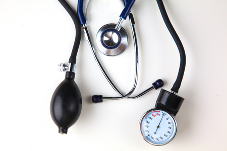 Blood pressure meter medical equipment isolated on white.の写真素材