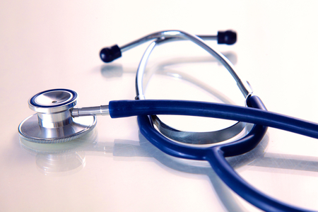 close up medical stethoscope on a white background.の写真素材