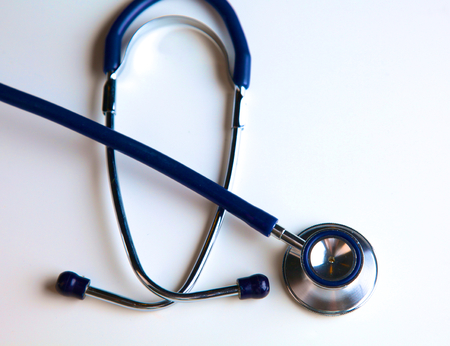 close up medical stethoscope on a white background.の写真素材