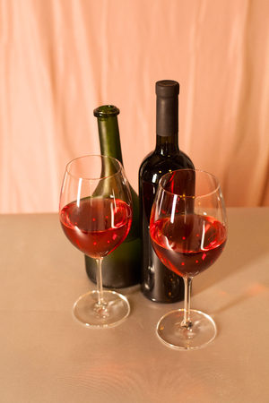 bottle of wine and glass on the table.の写真素材