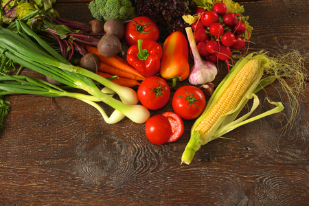 Fresh vegetables on a wooden table. Healthy food. Dietの写真素材