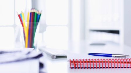 Workspace presentation mockup, Desktop computer and office supplies on marble deskの写真素材