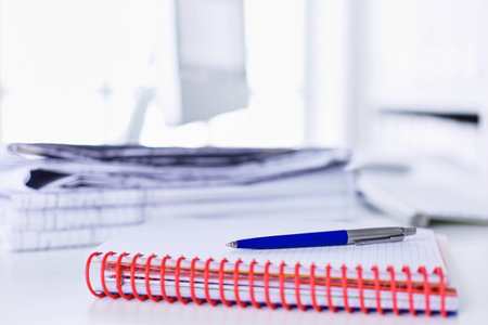 Workspace presentation mockup, Desktop computer and office supplies on marble deskの写真素材
