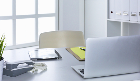 Workspace presentation mockup, Desktop computer and office suppの写真素材