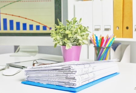 Workspace presentation mockup, Desktop computer and office suppの写真素材