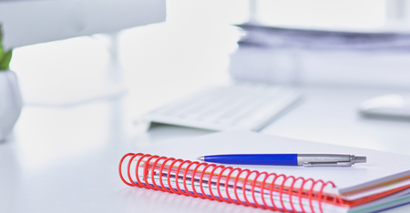 Workspace desktop, documents on the office tableの写真素材