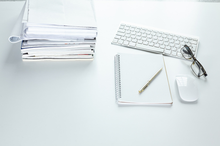 Workspace desktop, documents on the office tableの写真素材