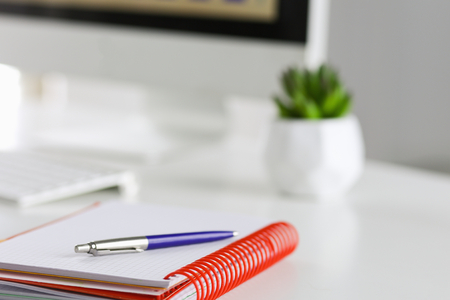 Workspace desktop, documents on the office tableの写真素材