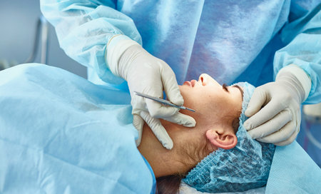 Several doctors surrounding patient on operation table during t