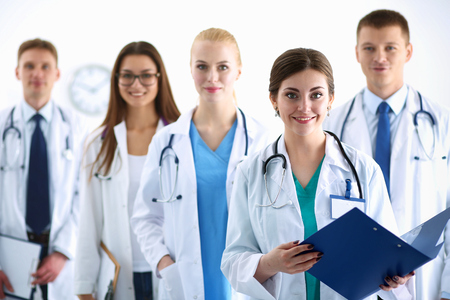 Portrait of group of smiling hospital colleagues standing together .の写真素材