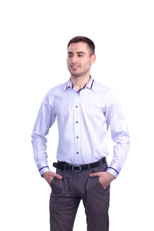 portrait of handsome young man isolated on white backgroundの写真素材