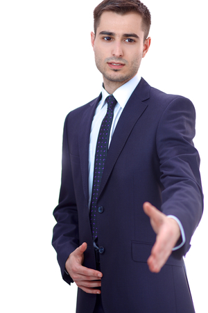 Businessmen shaking hands, isolated on white. Closeupの写真素材