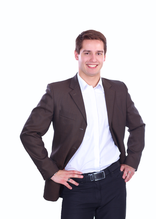 portrait of handsome young man isolated on white backgroundの写真素材