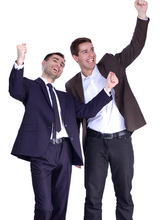 Young two men standing , isolated on white background .の写真素材