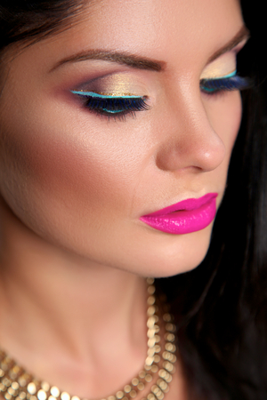 Beautiful Girl Face.Perfect Makeup.Professional Make-up.isolated on whiteの写真素材