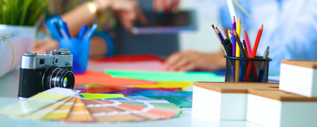 Young business people working at office on new project.の写真素材