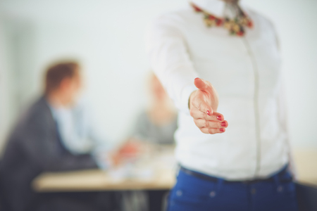 Close up image of a businesswoman hand offering handshakeの写真素材