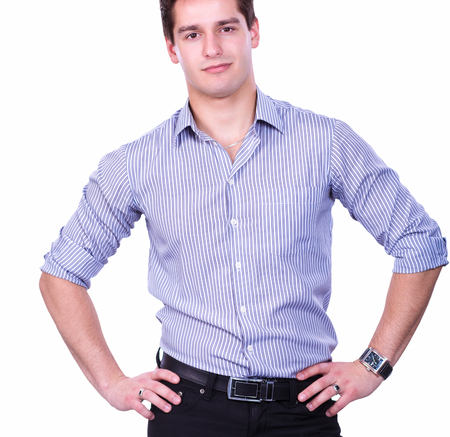 Portrait of young man isolated on white backgroundの写真素材