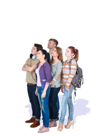 Group of happy students. Isolated over white backgroundの写真素材