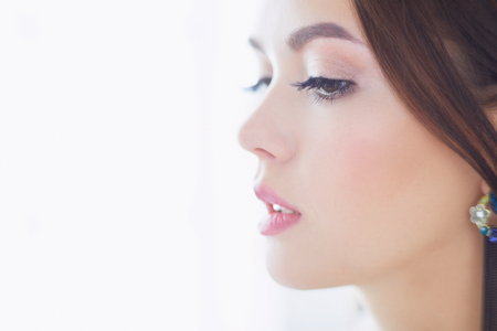 Beauty portrait of female face with natural skinの写真素材