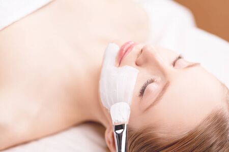 Spa facial mask application. Spa beauty organic facial mask application at day spa salonの写真素材