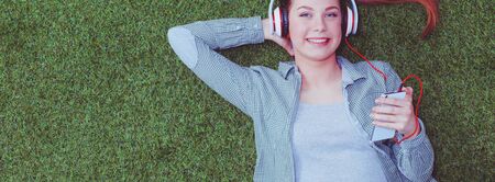 Woman listening to the music. Woman.の写真素材
