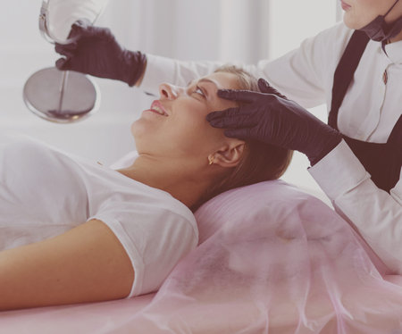 Microblading eyebrows work flow in a beauty salon.