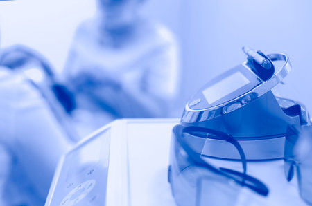 Close up view at set of dentist tools in modern dental office
