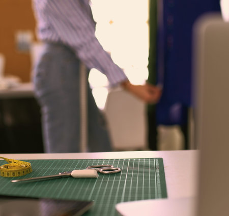 Fashion designer working on her designs in the studio.
