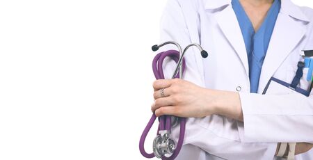 Portrait of female doctor standing against isolated on white background. Woman doctorの写真素材