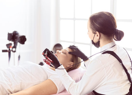Microblading eyebrows work flow in a beauty salon