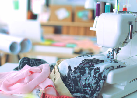 Sewing mashine,fabric and material for sewingの写真素材