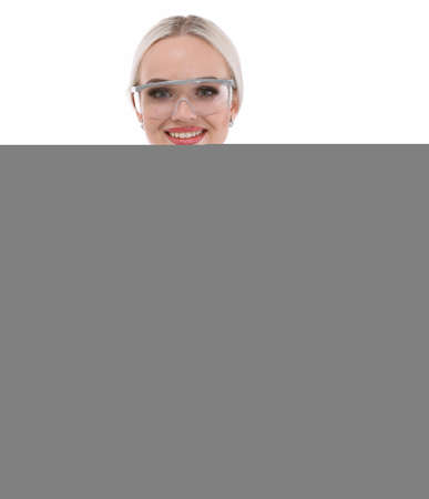 Portrait of female doctor standing against isolated on white background. Woman doctor.の写真素材
