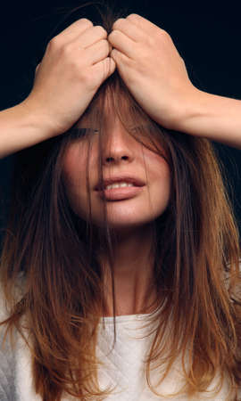 Portrait of a beautiful woman , isolated on black background. Portrait of a beautiful womanの写真素材