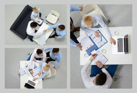 Business people sitting and discussing at business meeting, in officeの写真素材