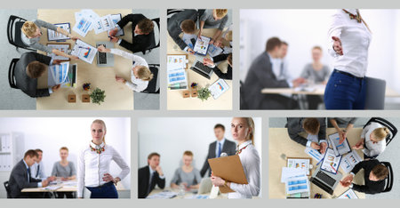 Business people sitting and discussing at business meeting, in officeの写真素材