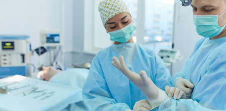 Male surgeon on background in operation roomの写真素材