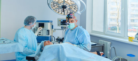 Man surgeon at work in operating roomの写真素材