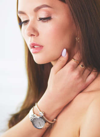 Beauty portrait of female face with natural skinの写真素材