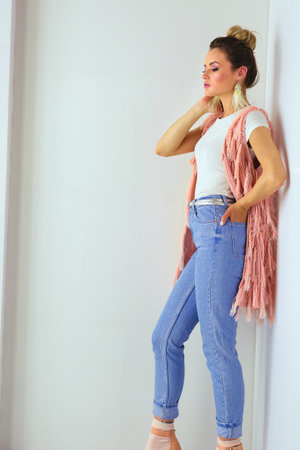Beautiful woman standing in study. Beautiful woman.の写真素材