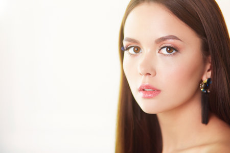 Beauty portrait of female face with natural skinの写真素材