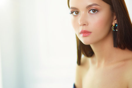 Beauty portrait of female face with natural skinの写真素材