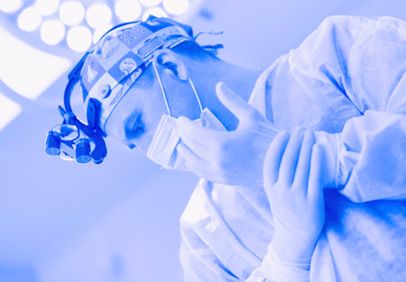 Male surgeon on background in operation roomの写真素材