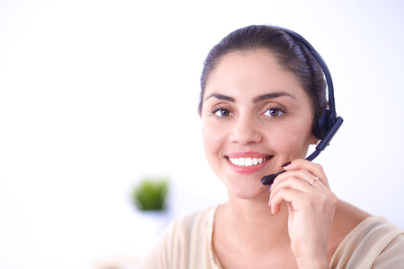 portrait of a customer service agent sitting at officeの写真素材