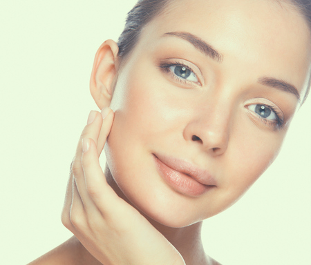 Beautiful healthy woman touching her skin.の写真素材